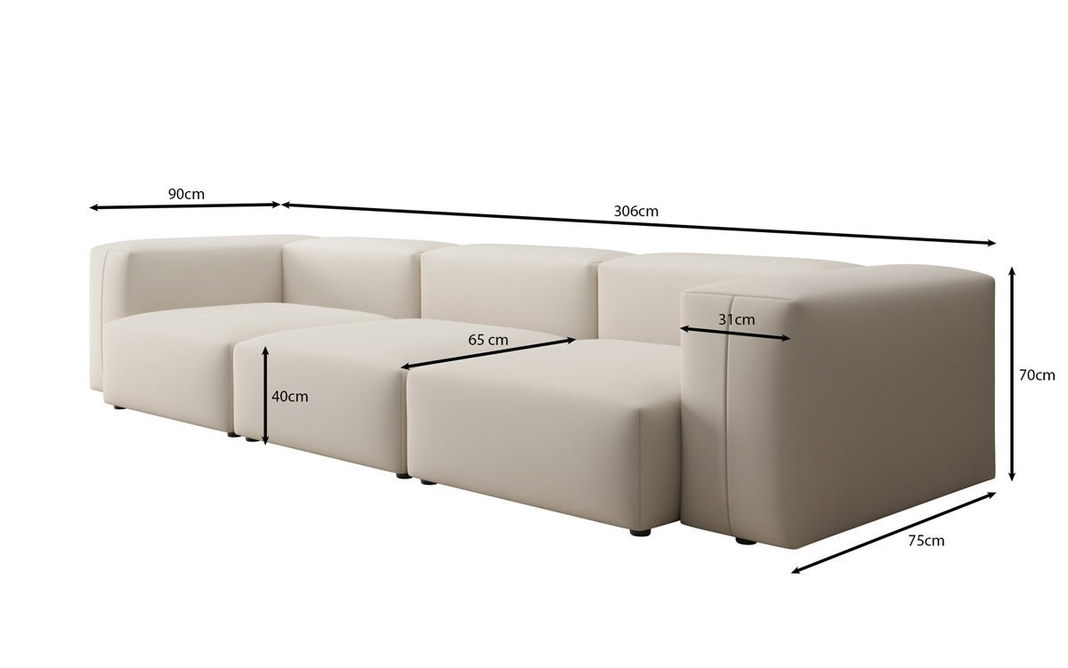 Designer 3-Seater Sofa Snug in Fabric