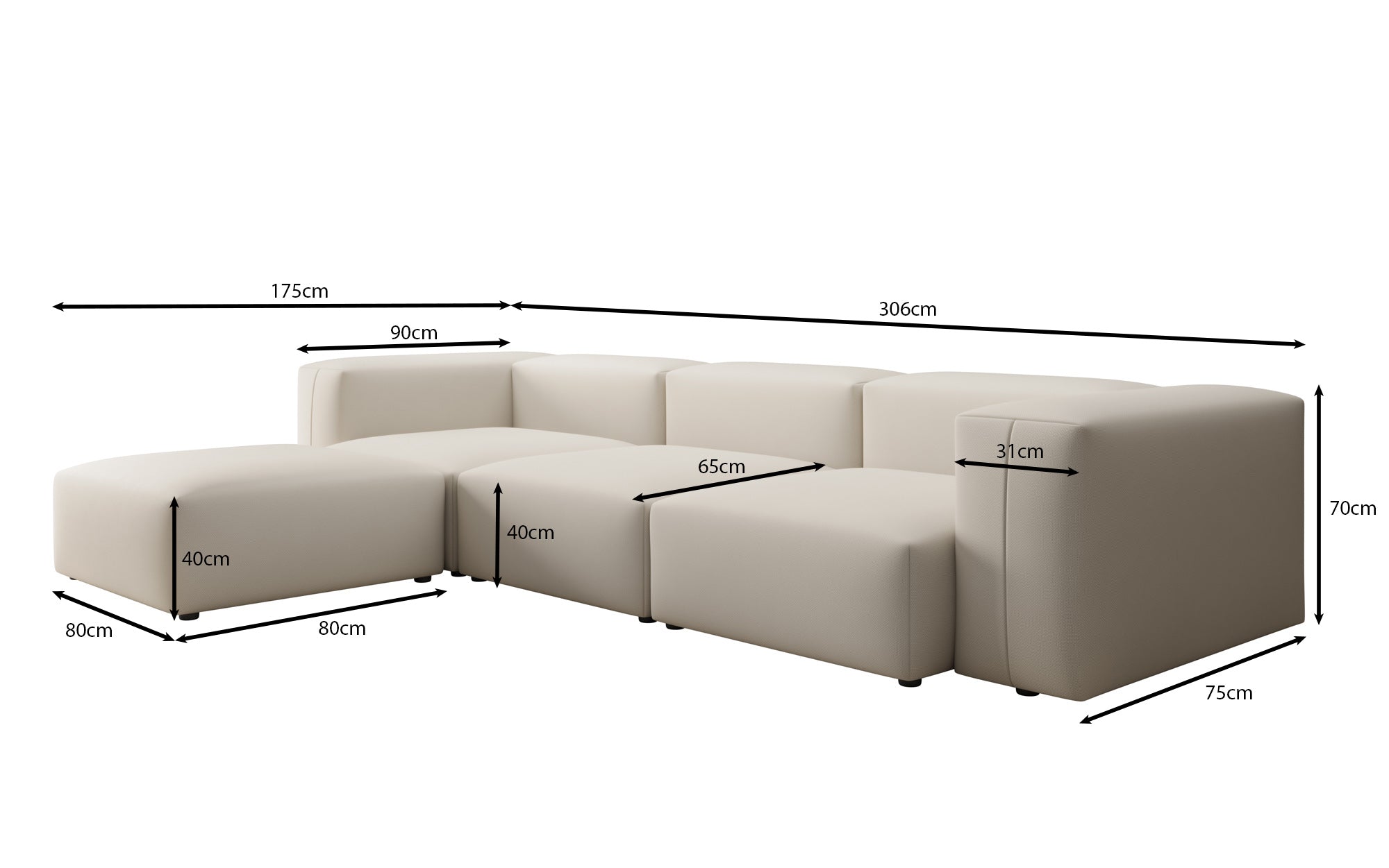 Designer L Sofa Snug in Fabric