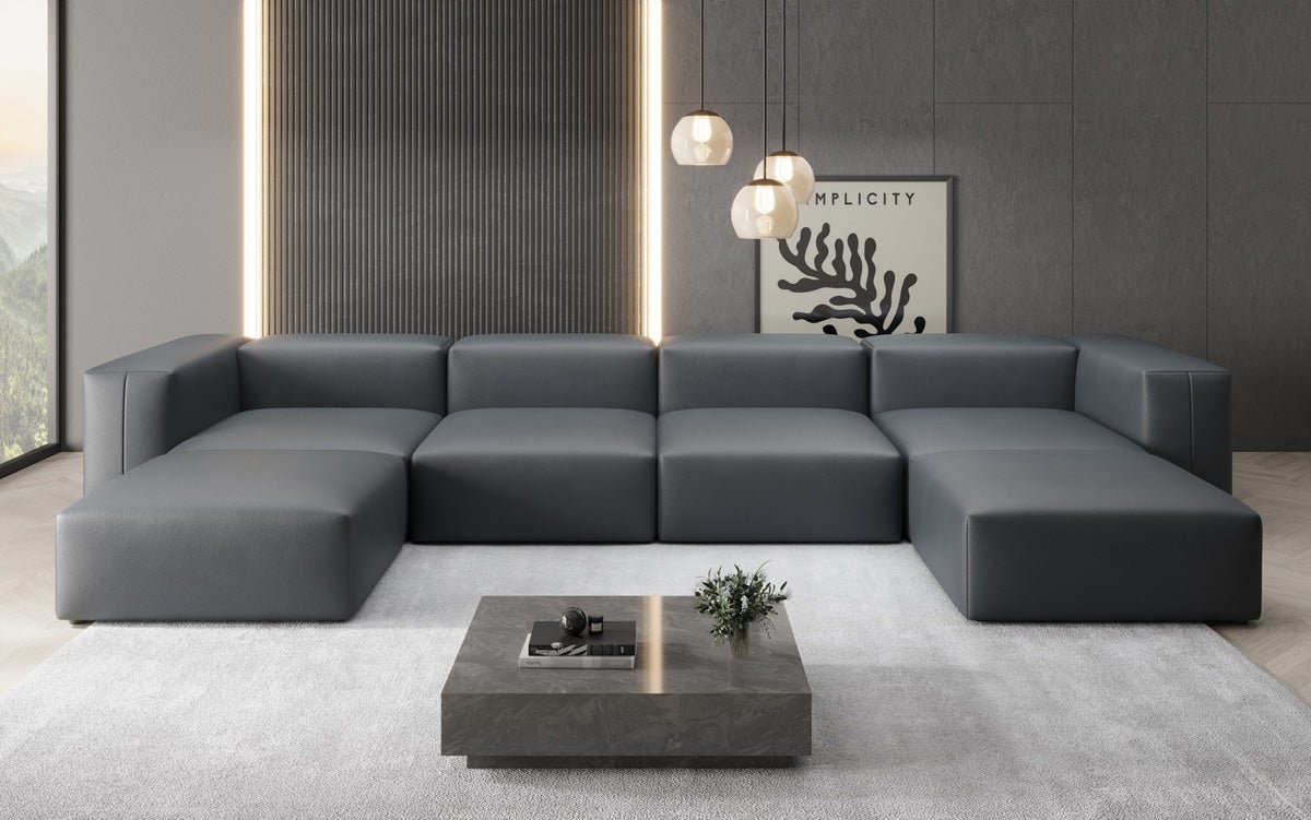 Designer U Sofa Snug in Genuine Leather