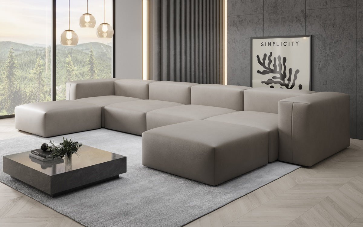 Designer U Sofa Snug in Genuine Leather