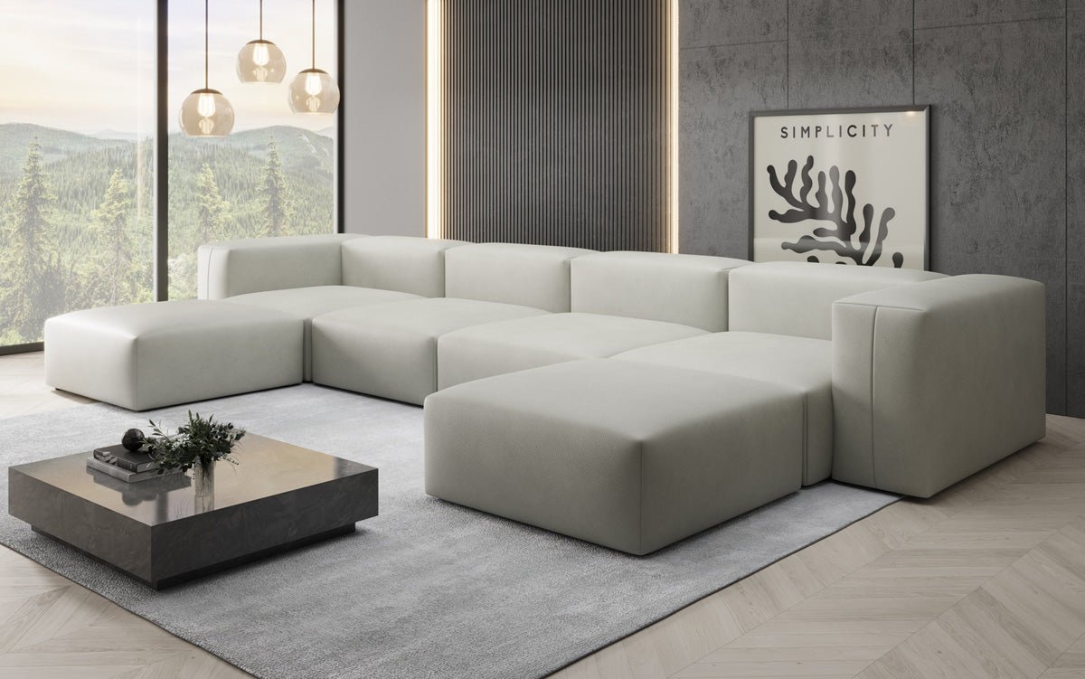 Designer U Sofa Snug in Genuine Leather