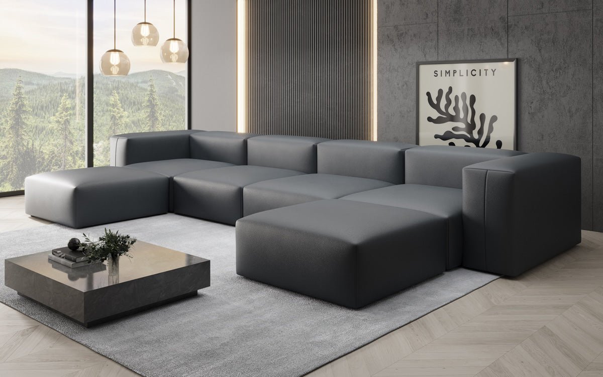 Designer U Sofa Snug in Genuine Leather