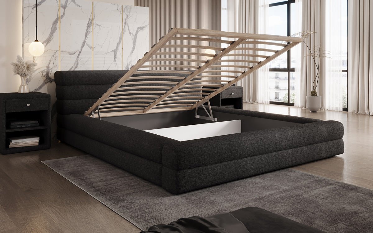Lit capitonné designer Velana Bouclé avec espace de rangement
