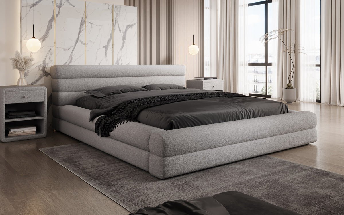 Designer Polsterbett Velana Bouclé mat Stauraum