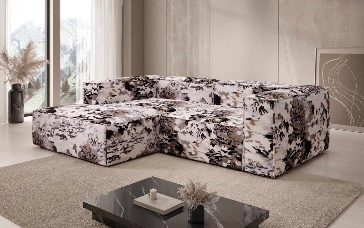 Canapé d'angle design Lesley Mini - jacquard à motif aquarelle