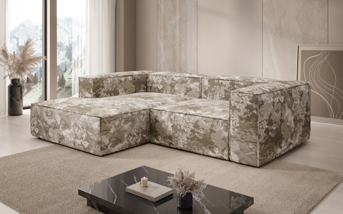 Canapé d'angle design Lesley Mini - jacquard à motif aquarelle