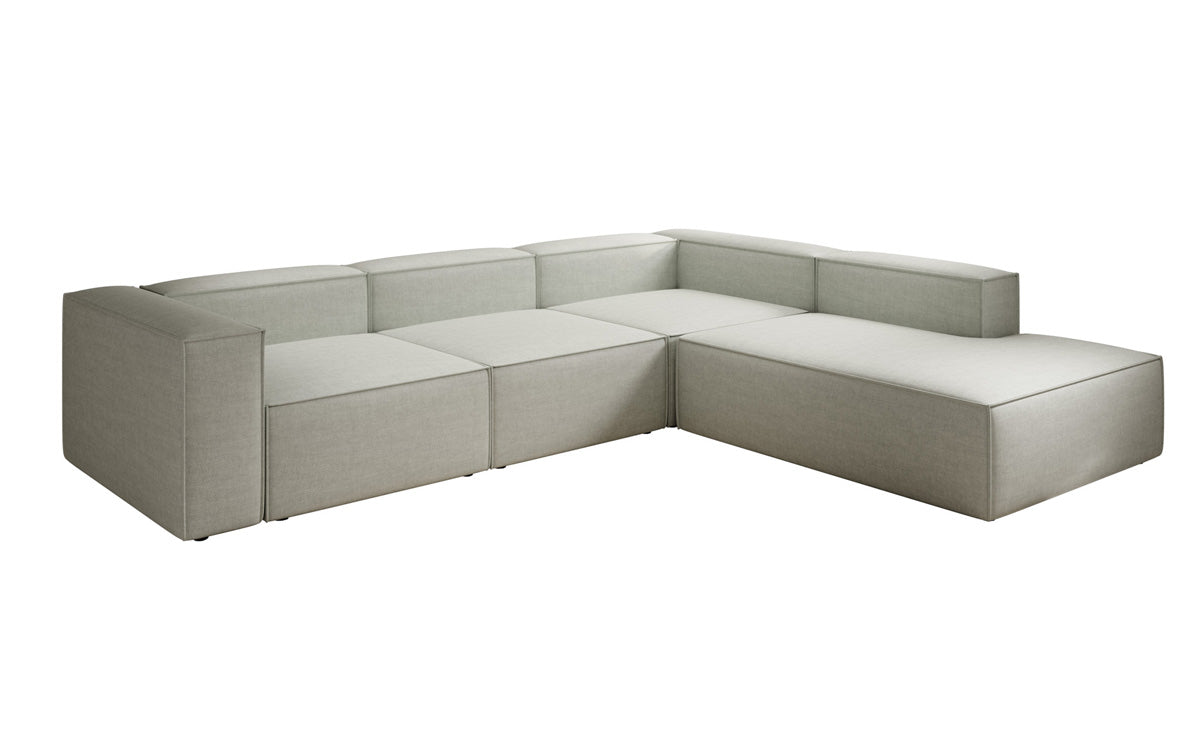 Designer Ecksofa Lesley mit langer Ottomane in Leinen-Optik