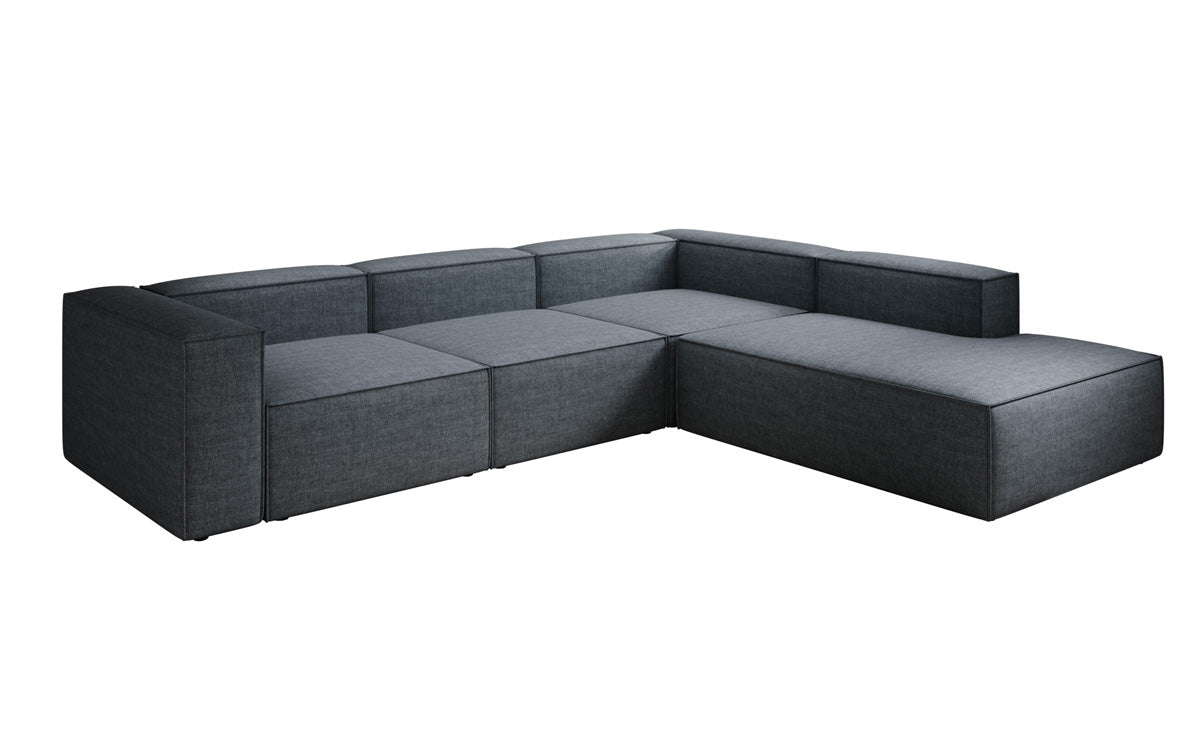 Designer Ecksofa Lesley mit langer Ottomane in Leinen-Optik