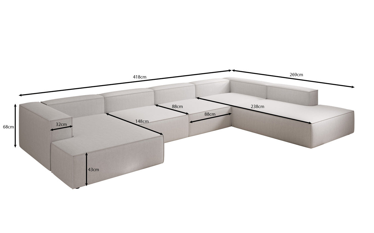 Designer-Sofa Lesley U XXL a Lengen-Optik