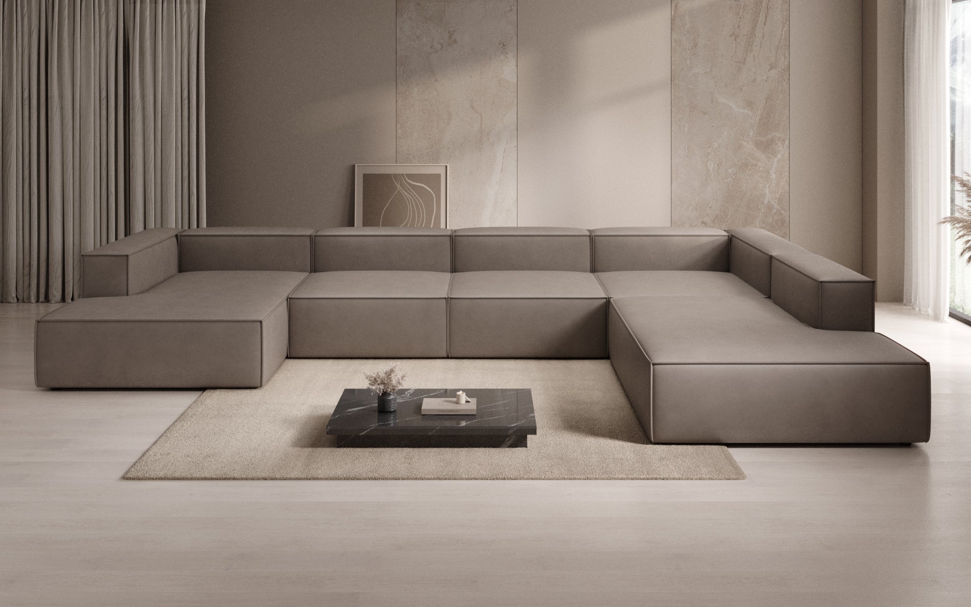 Designer Sofa Lesley U XXL in Genuine Leather