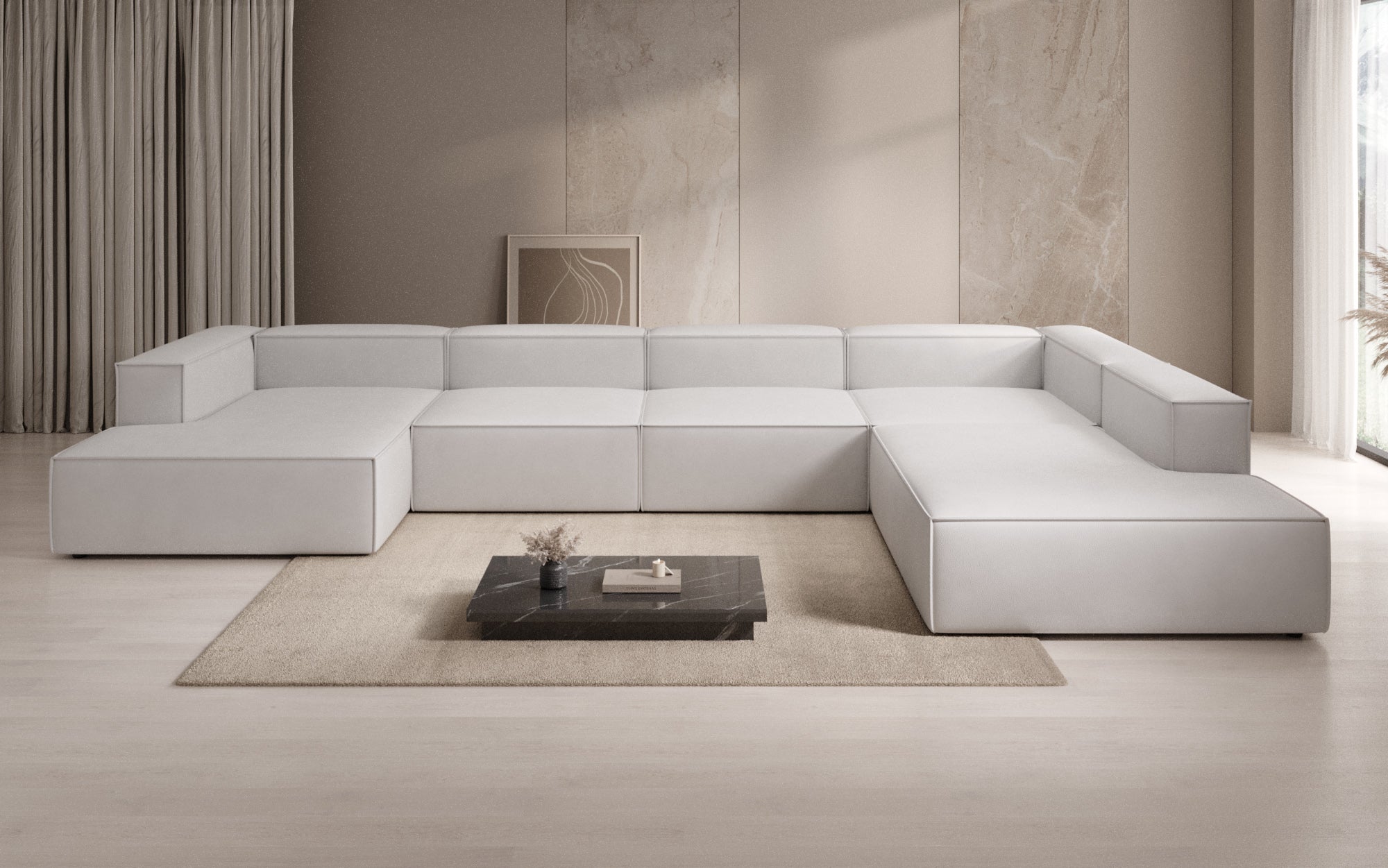Designer Sofa Lesley U XXL in Genuine Leather