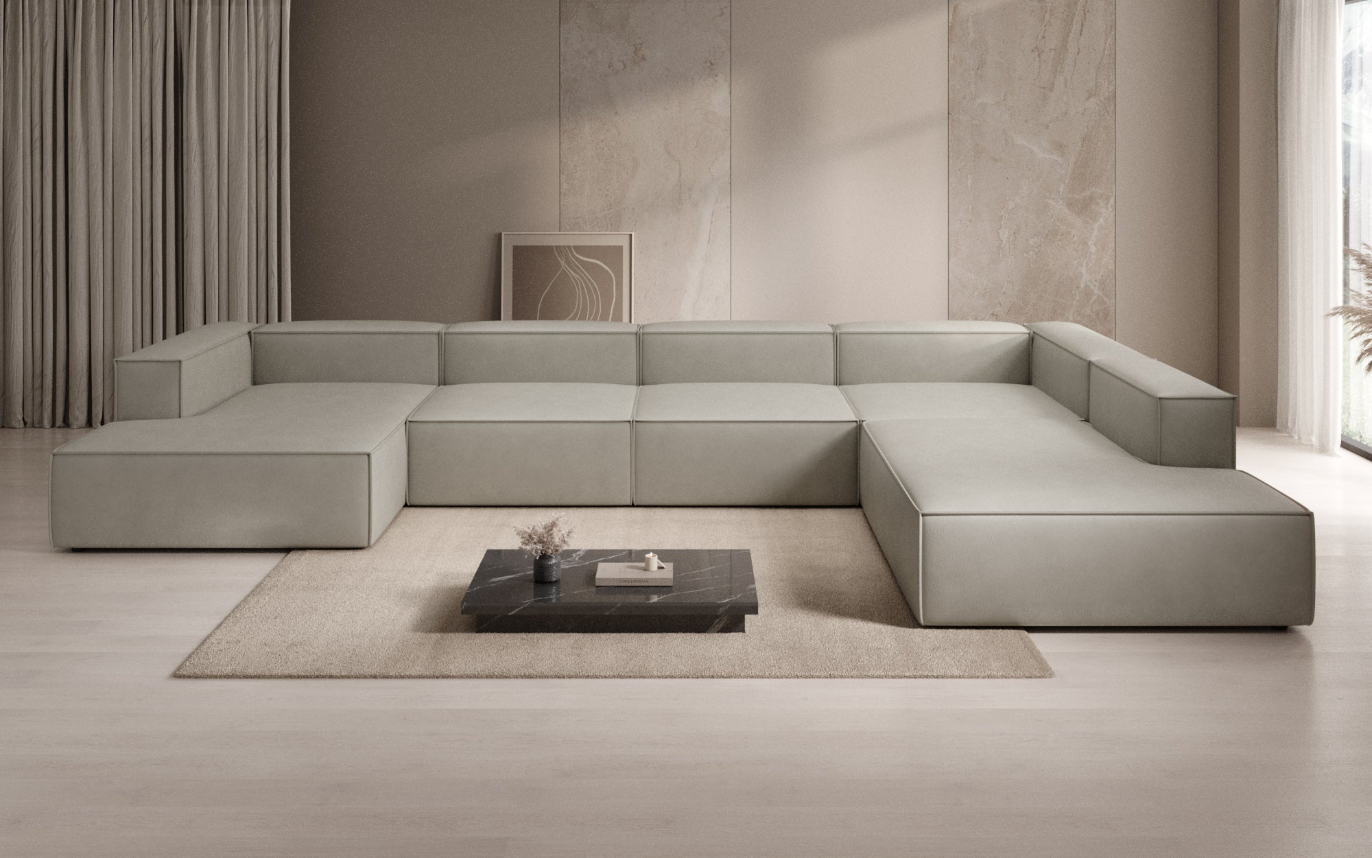 Designer Sofa Lesley U XXL in Genuine Leather