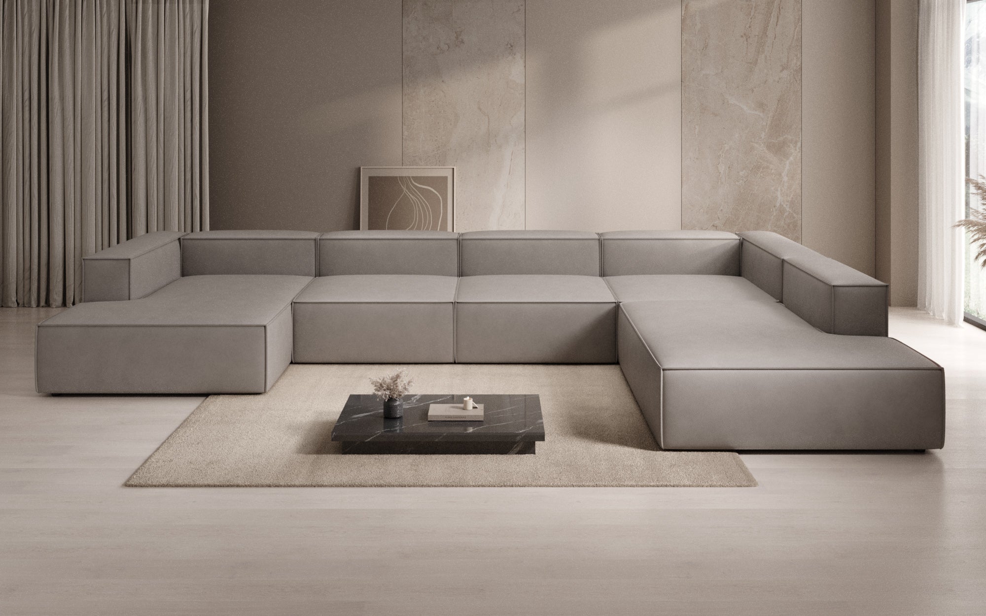 Designer Sofa Lesley U XXL in Genuine Leather