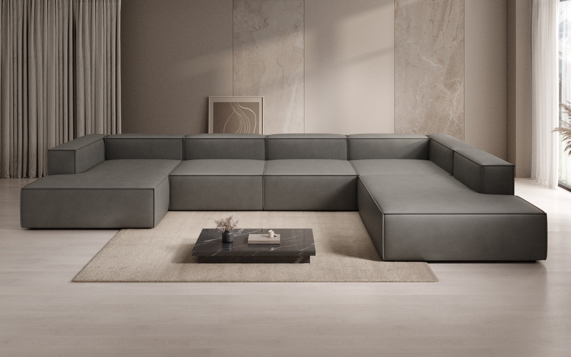 Designer Sofa Lesley U XXL in Genuine Leather