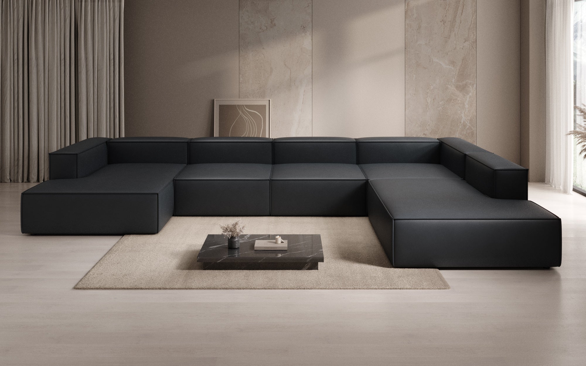 Designer Sofa Lesley U XXL in Genuine Leather