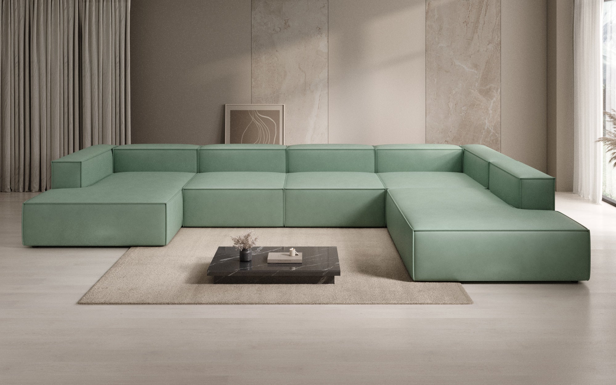 Designer Sofa Lesley U XXL in Genuine Leather