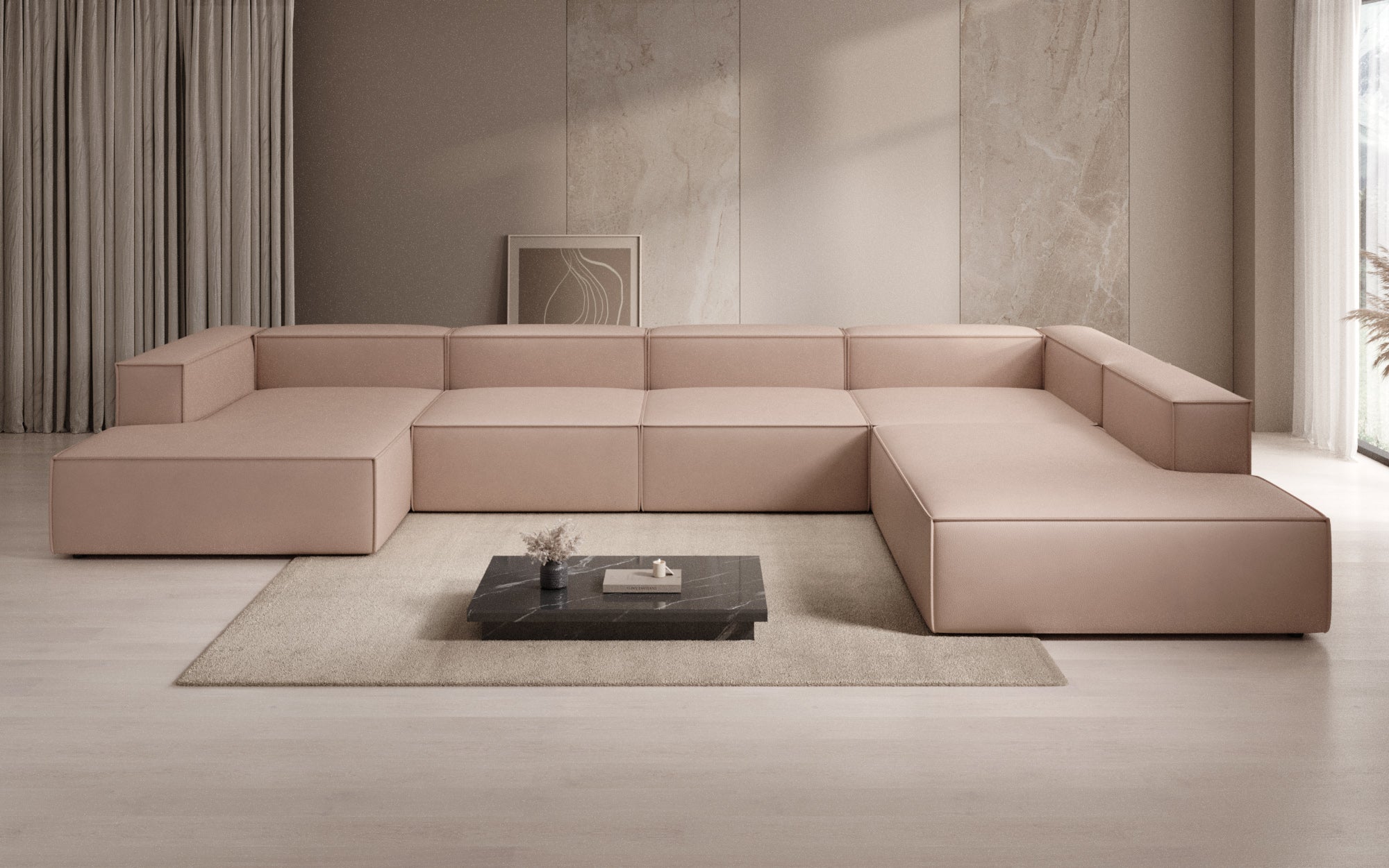 Designer Sofa Lesley U XXL in Genuine Leather