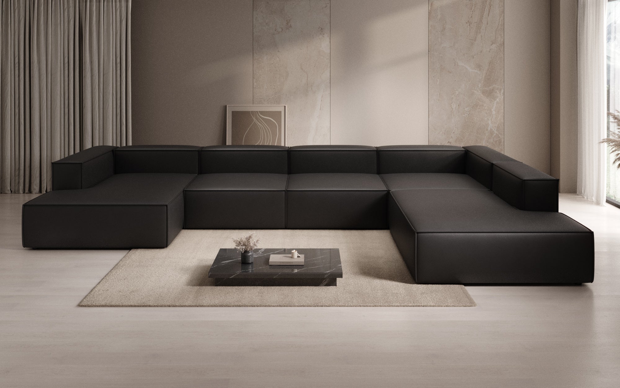 Designer Sofa Lesley U XXL in Genuine Leather