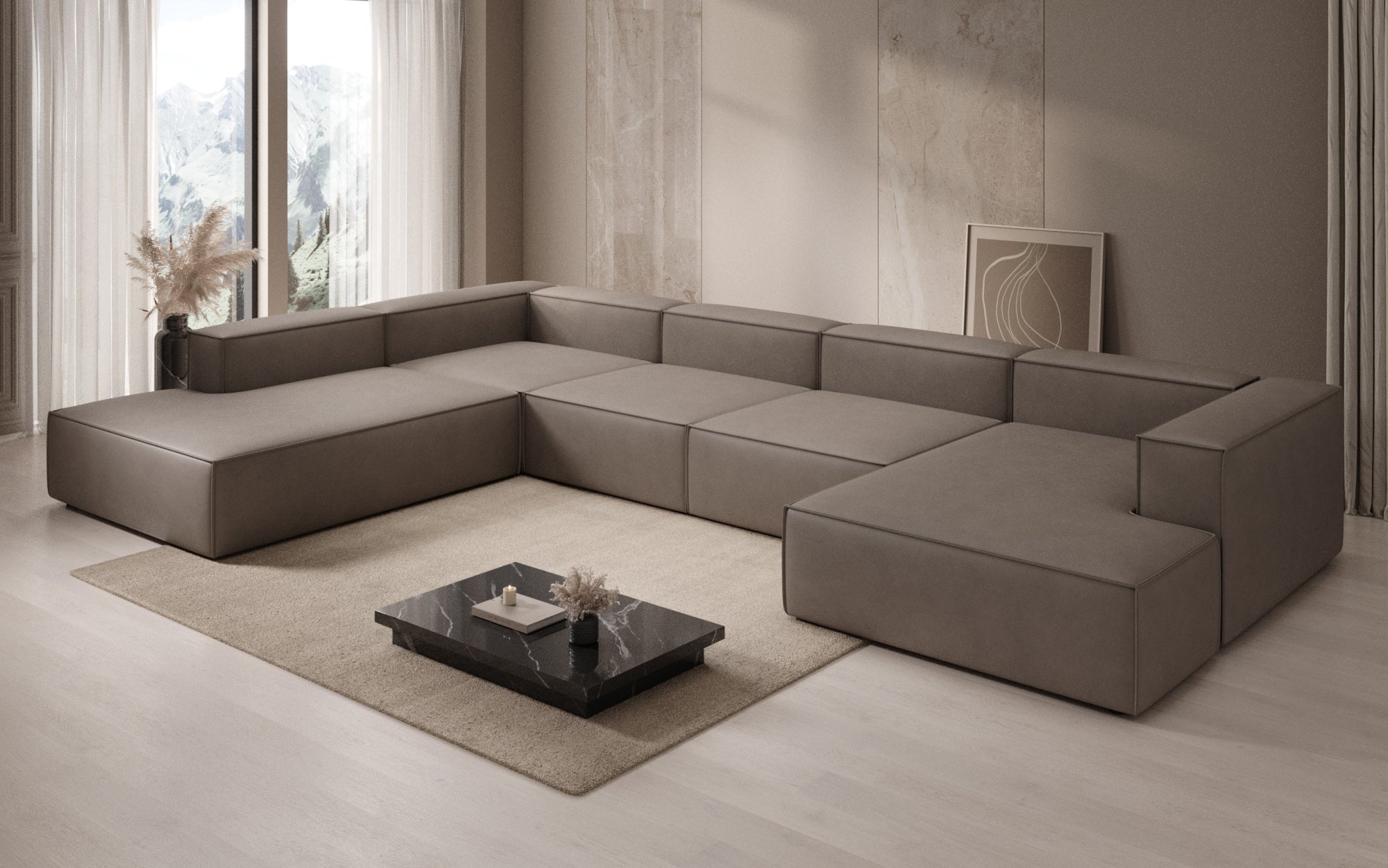 Designer Sofa Lesley U XXL in Genuine Leather