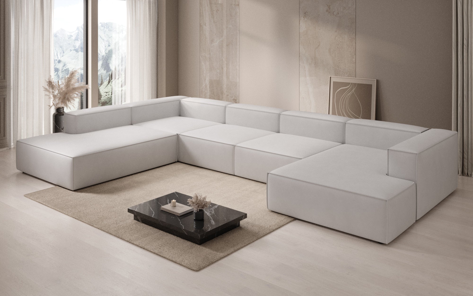 Designer Sofa Lesley U XXL in Genuine Leather