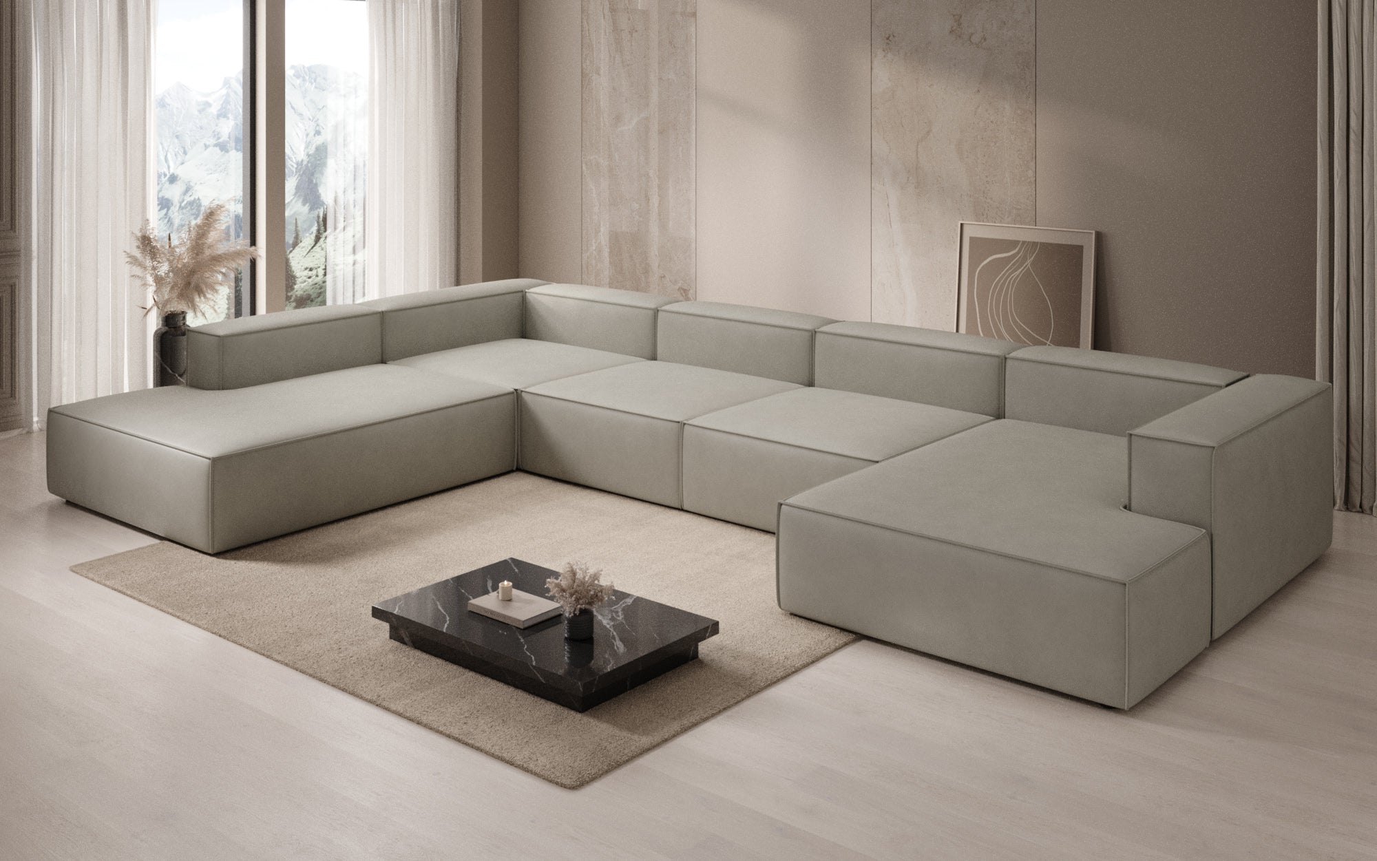 Designer Sofa Lesley U XXL in Genuine Leather