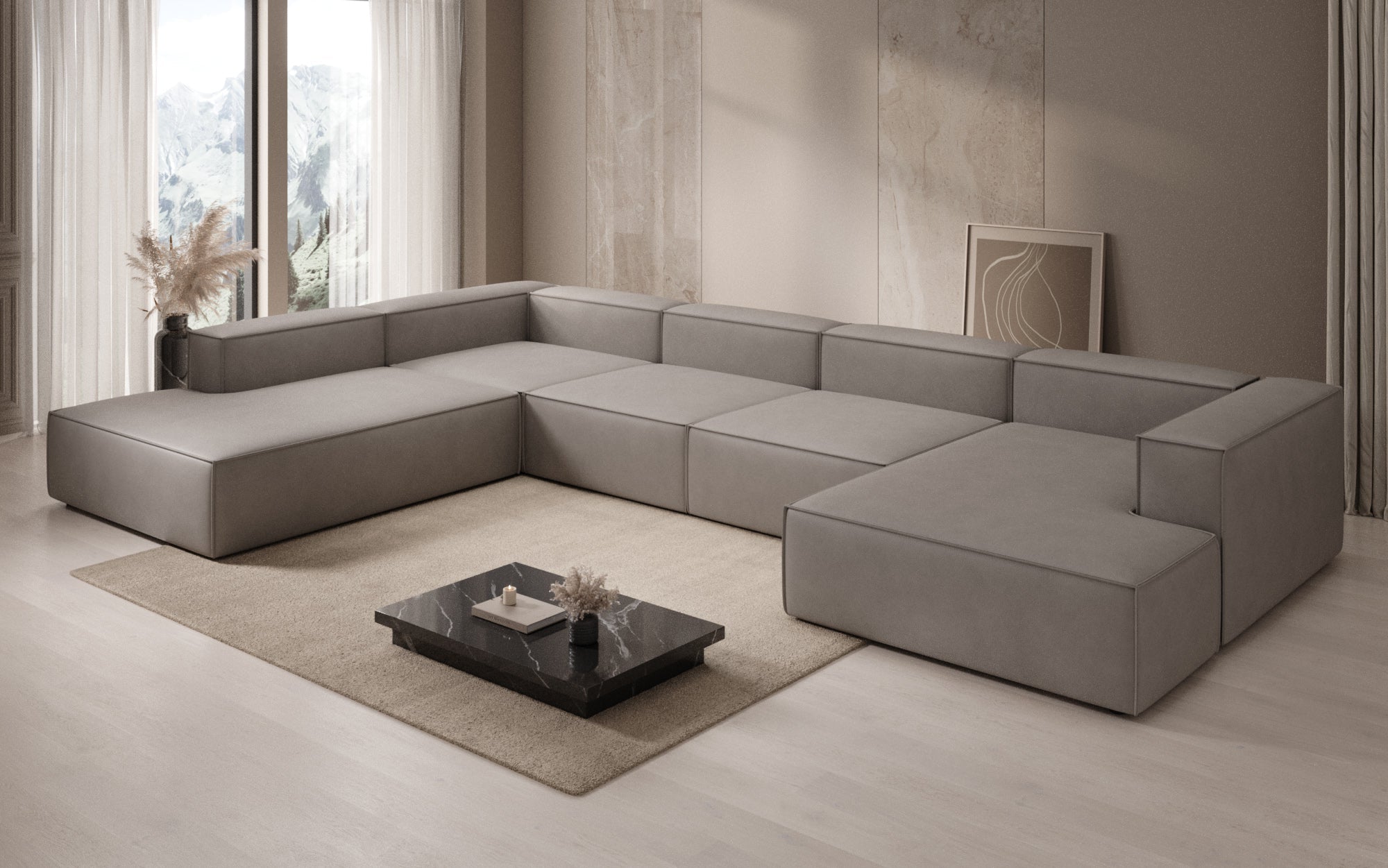 Designer Sofa Lesley U XXL in Genuine Leather