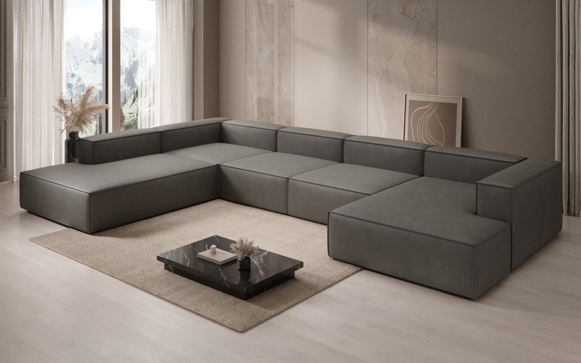 Designer Sofa Lesley U XXL in Genuine Leather