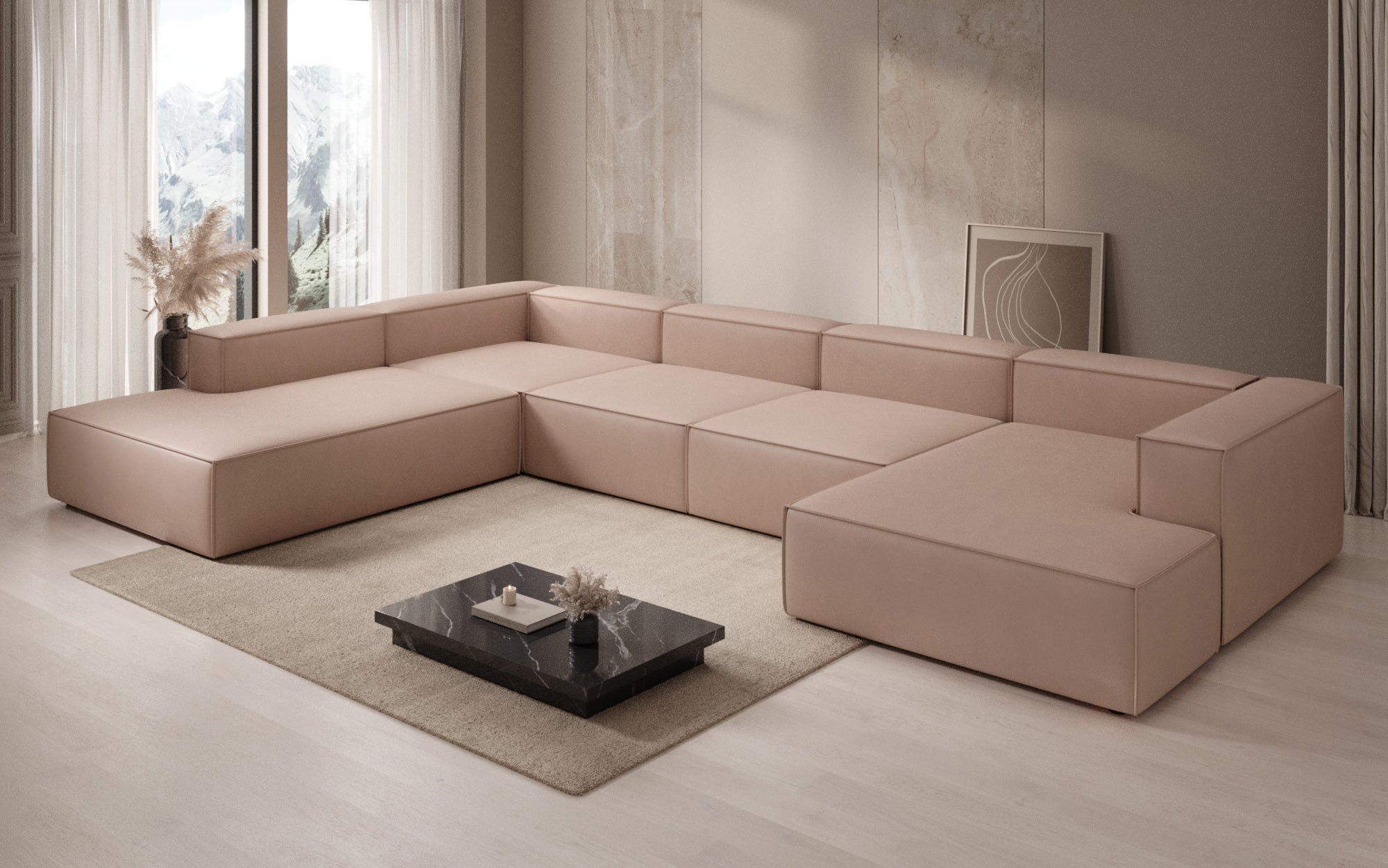 Designer Sofa Lesley U XXL in Genuine Leather