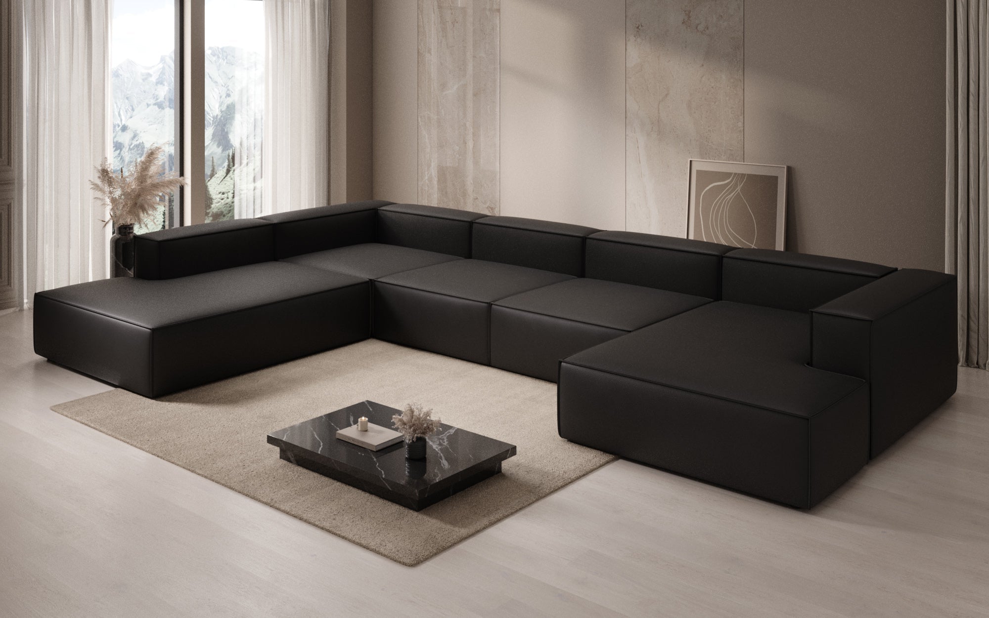 Designer Sofa Lesley U XXL in Genuine Leather