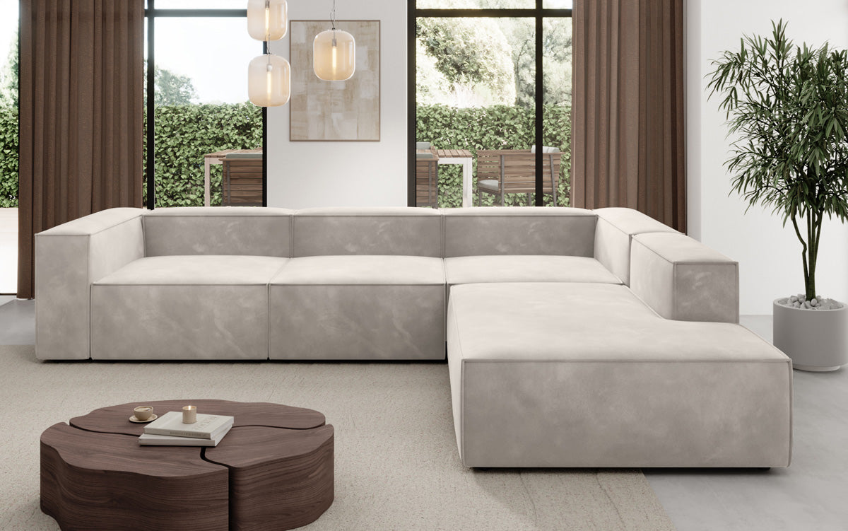 Designer Sofa Lesley L with long ottoman in velvet
