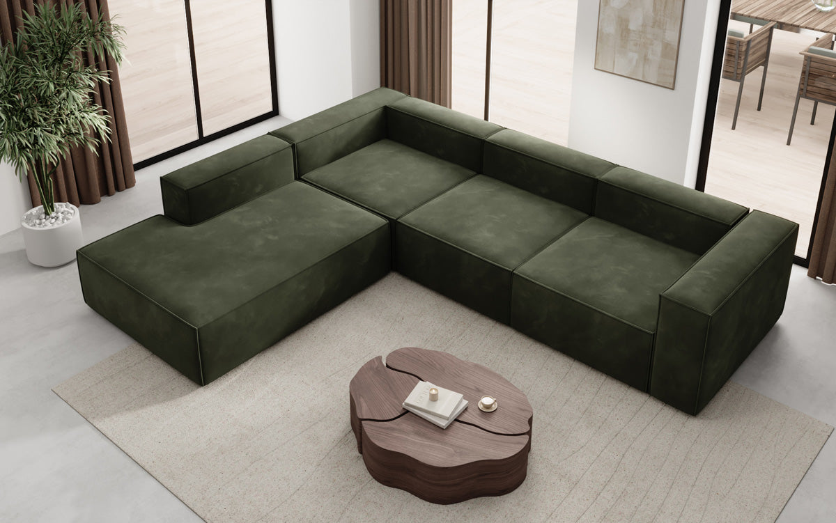 Designer Sofa Lesley L with long ottoman in velvet