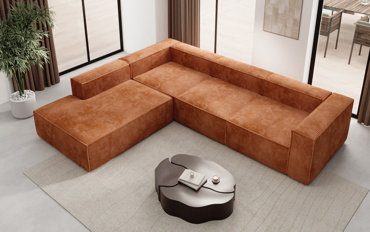 Designer Sofa Lesley L with long ottoman in corduroy