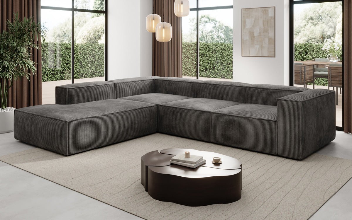 Designer Sofa Lesley L with long ottoman in corduroy