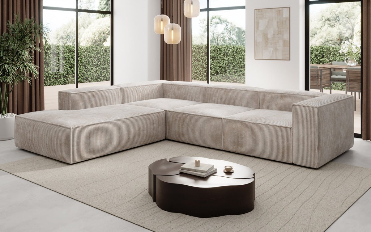 Designer Sofa Lesley L with long ottoman in corduroy