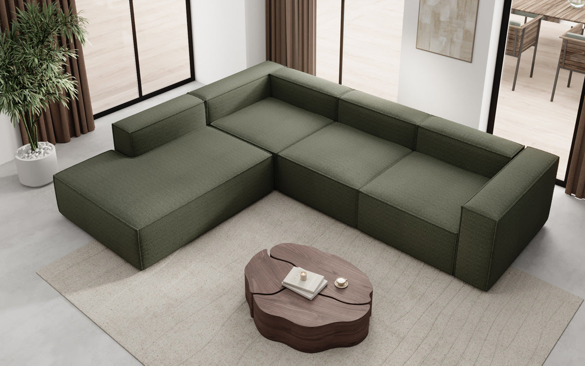 Designer Sofa Lesley L mat laanger Ottomane a Bouclé