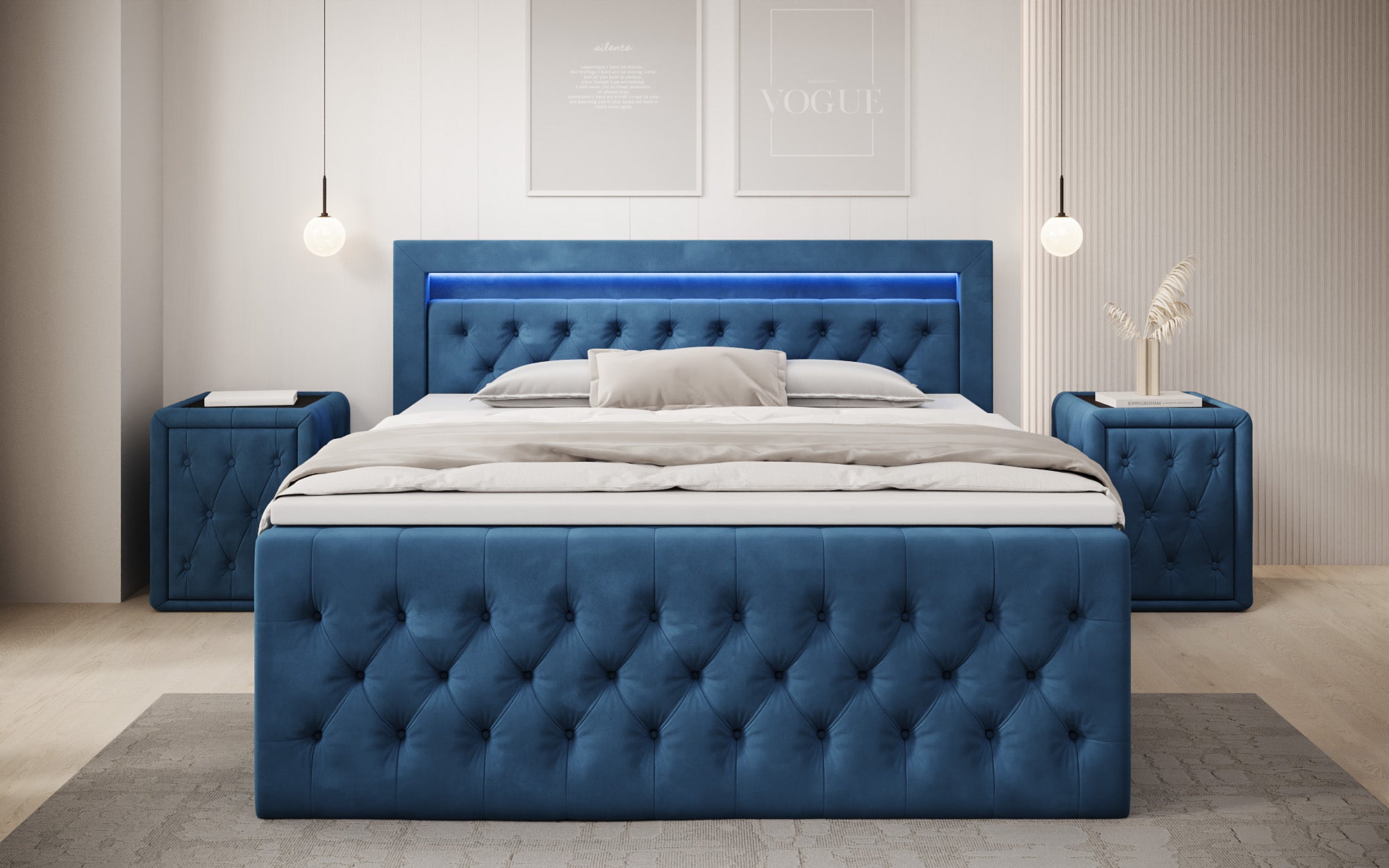 Lit boxspring Menzogna Velours avec LED et espace de rangement (2 tiroirs)