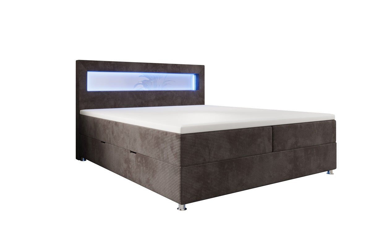 Lit boxspring Relax avec LED, espace de rangement et USB/C en Côtelé