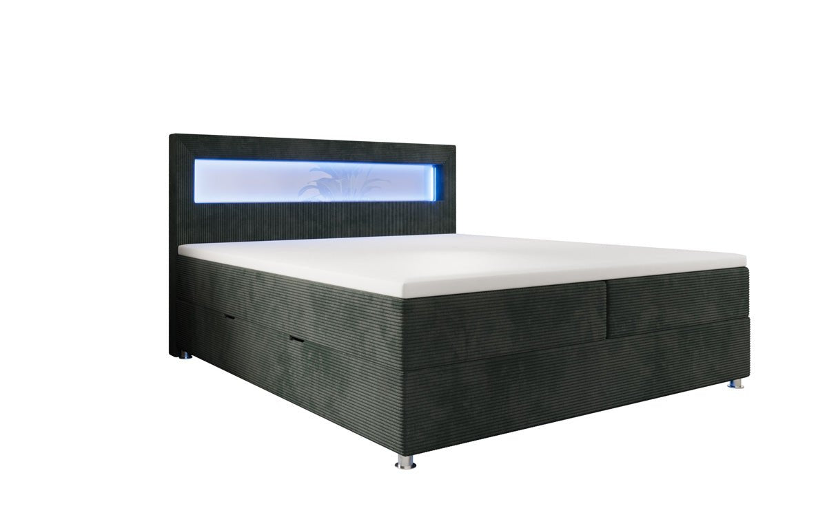 Lit boxspring Relax avec LED, espace de rangement et USB/C en Côtelé