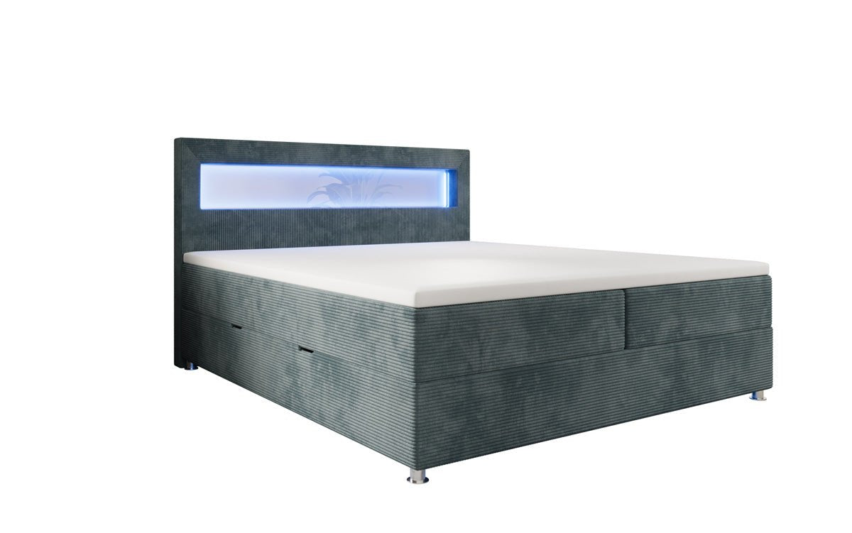 Lit boxspring Relax avec LED, espace de rangement et USB/C en Côtelé