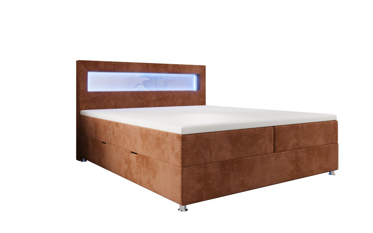 Lit boxspring Relax avec LED, espace de rangement et USB/C en Côtelé