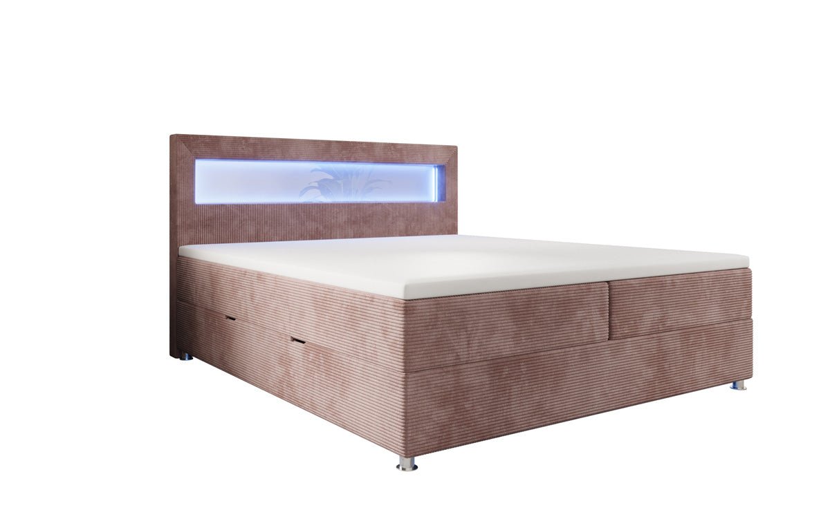 Lit boxspring Relax avec LED, espace de rangement et USB/C en Côtelé