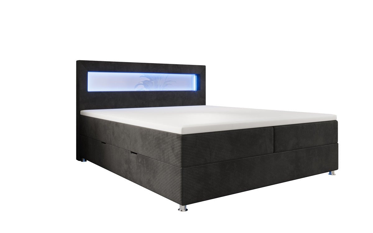 Lit boxspring Relax avec LED, espace de rangement et USB/C en Côtelé