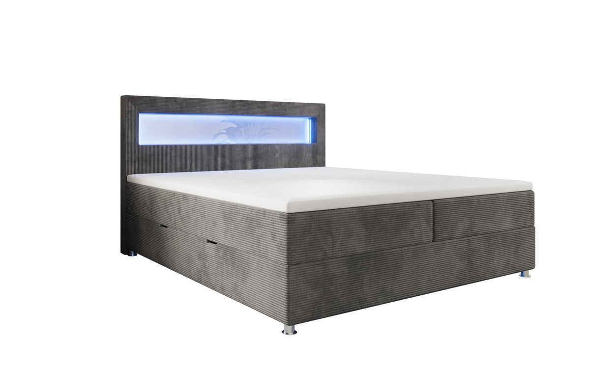 Lit boxspring Relax avec LED, espace de rangement et USB/C en Côtelé