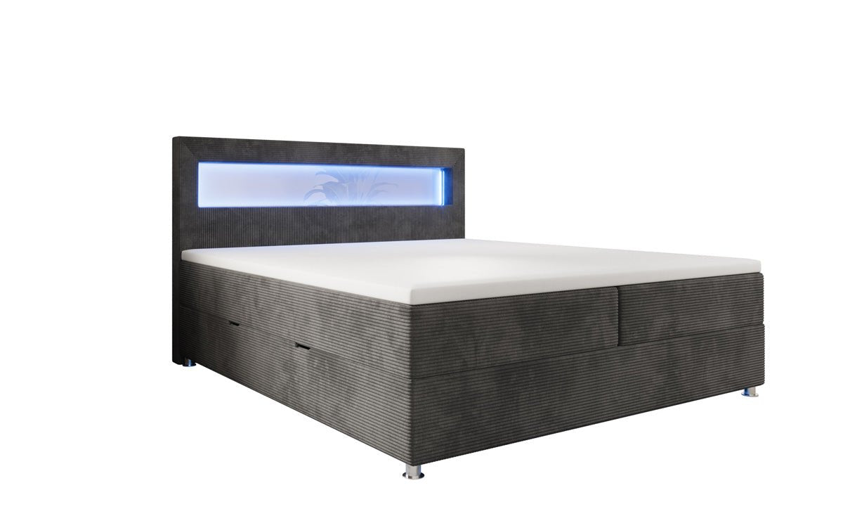 Lit boxspring Relax avec LED, espace de rangement et USB/C en Côtelé
