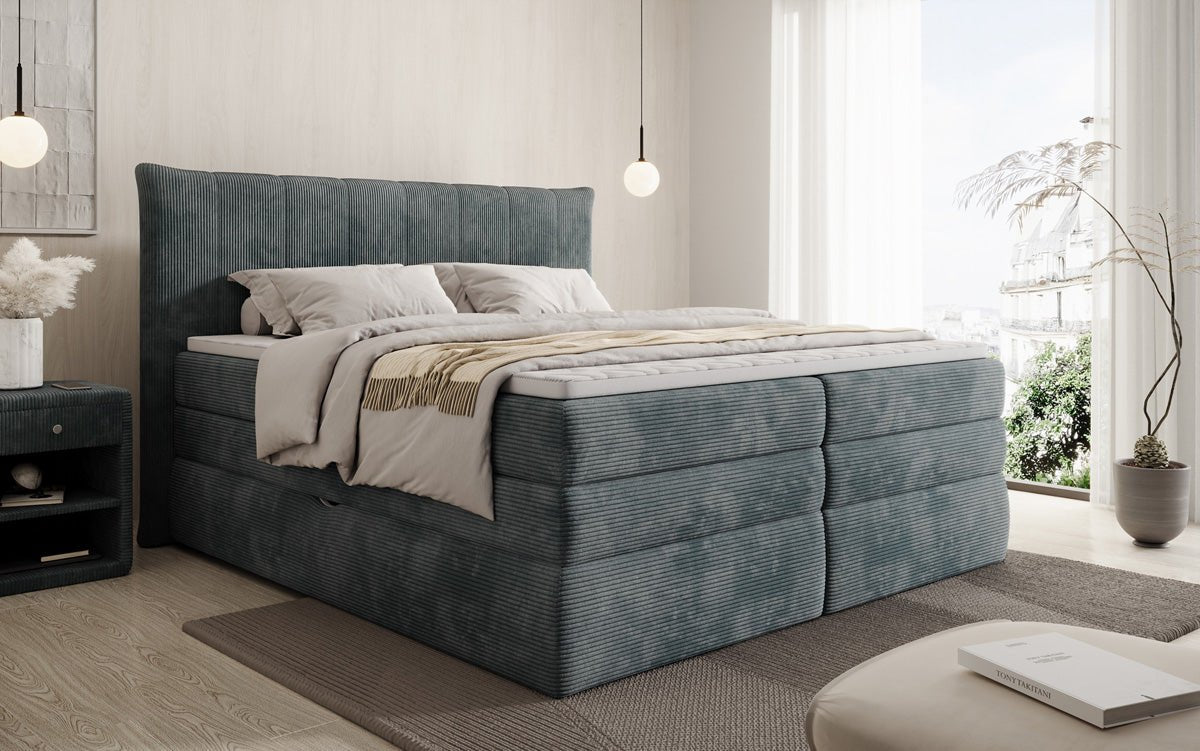 Lit boxspring Stella avec rangement en Côtelé