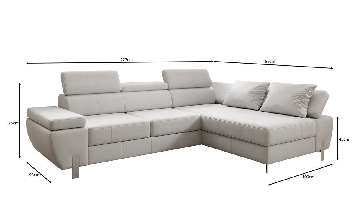 Designer L Sofa Calista with Sleeping Function and Storage in Genuine Leather