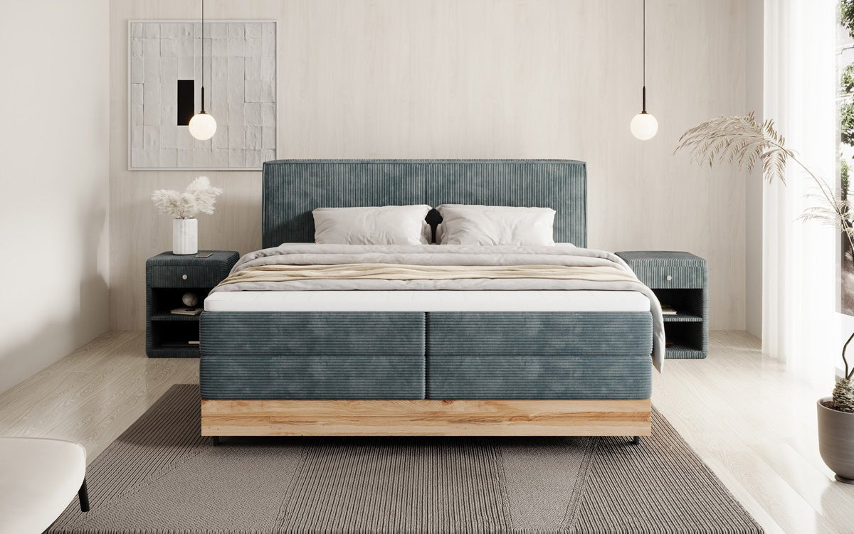 Holzbett/Boxspringbett Nero mat Späicherplaz a Cordstoff