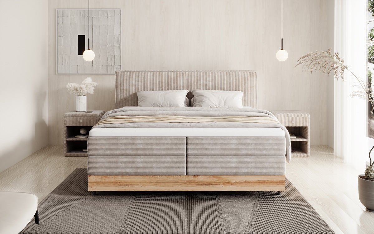 Holzbett/Boxspringbett Nero mat Späicherplaz a Cordstoff