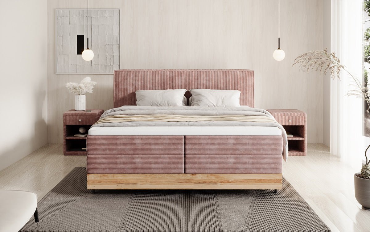 Holzbett/Boxspringbett Nero mat Späicherplaz a Cordstoff