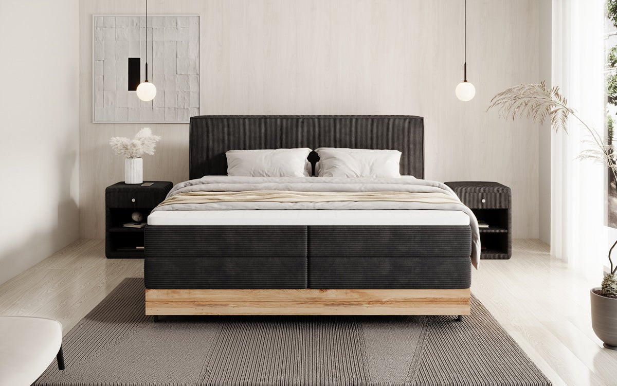 Holzbett/Boxspringbett Nero mat Späicherplaz a Cordstoff